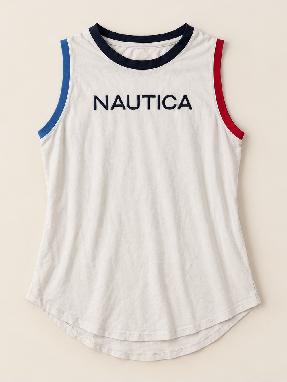 Nautica White Tank with Navy Logo and Red & Blue Trim